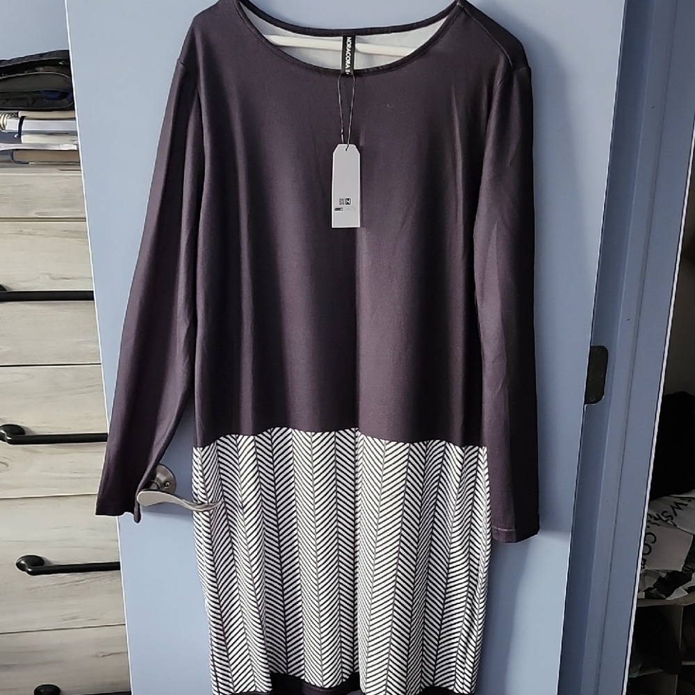 Elegant Black and White Chevron Dress